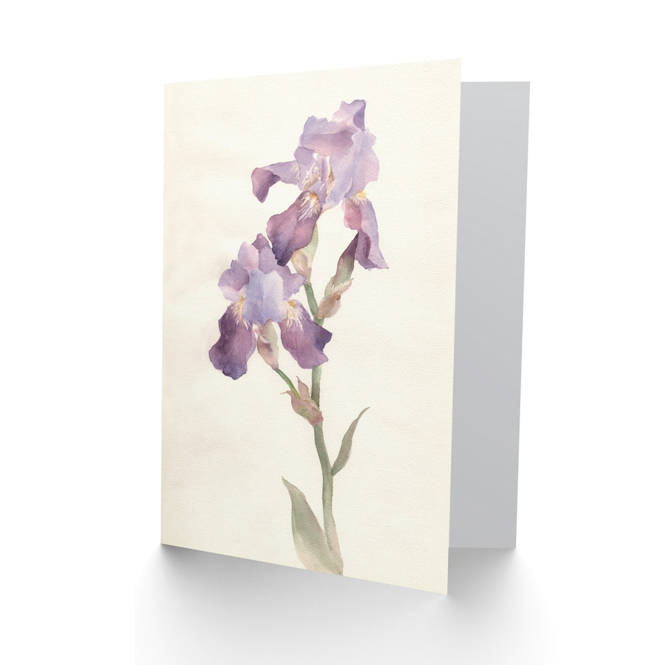 image 1 of Violet Iris Spring Flower Bloom Soft Watercolour Floral Greeting Card