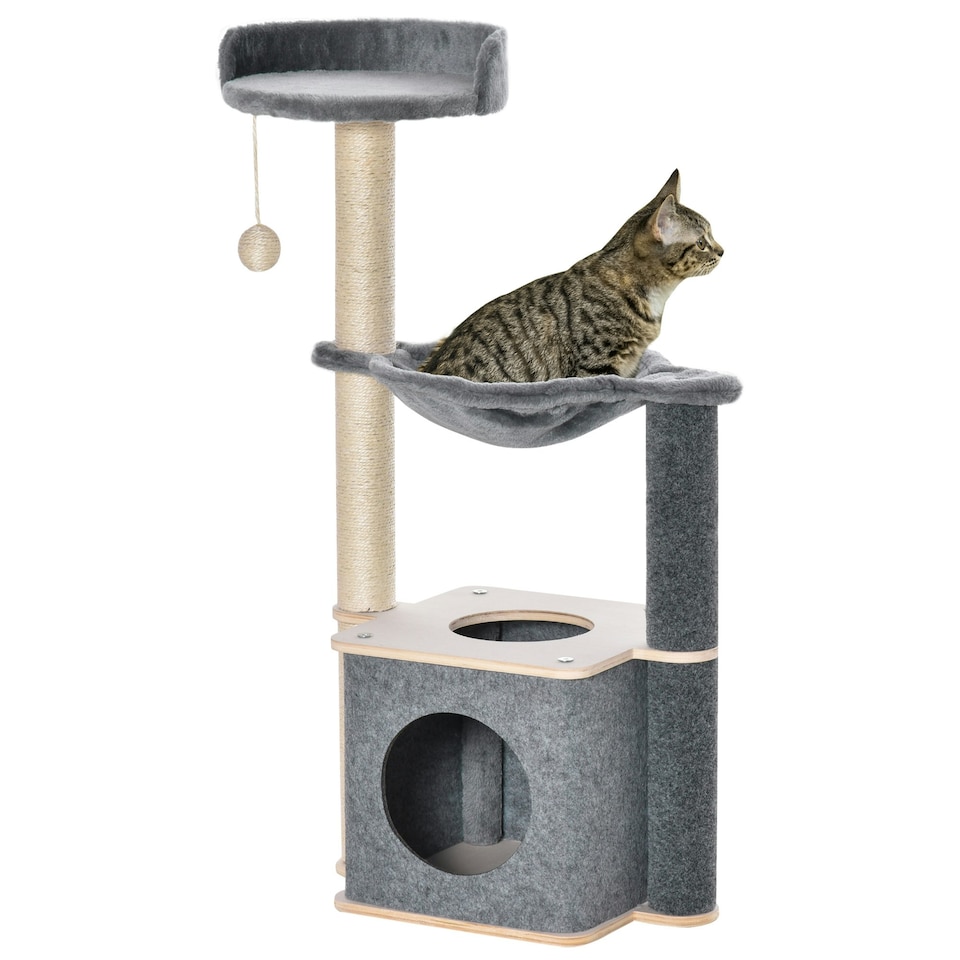 image 1 of PawHut 95cm Cat Tree Tower for Indoor Cats with Scratching Post Condo, Grey