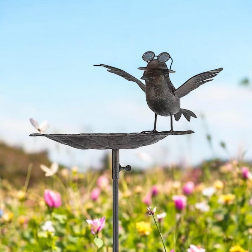 image 1 of Bird Feeder Garden Stake - Metal - L8 x W14 x H50 cm