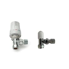 Kartell Brass Angled Radiator Valve (Pack of 2) | White | White/Chrome | 15mm | 1