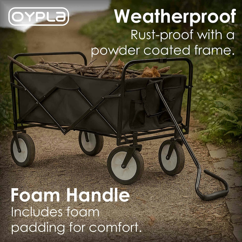 image 1 of Oypla Black Heavy Duty Foldable Garden Festival Trolley Folding Cart Wagon Truck Wheelbarrow