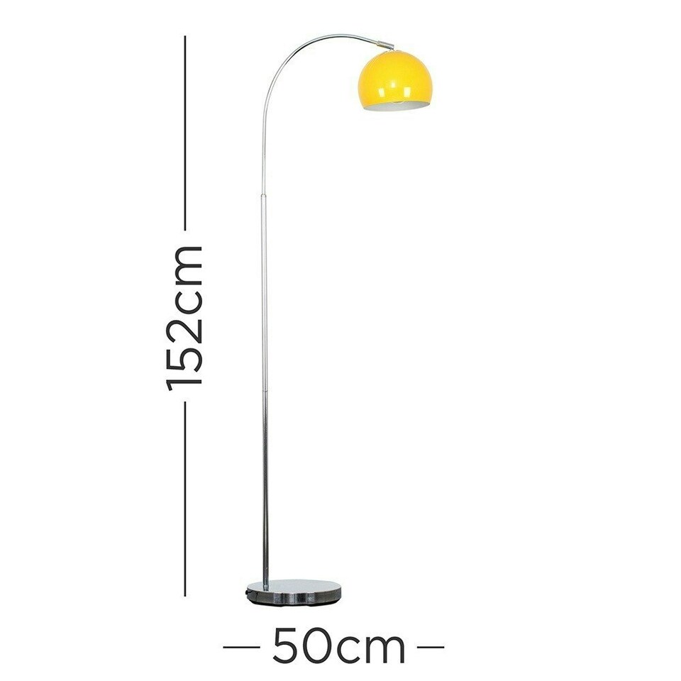 image 1 of ValueLights Polished Chrome Curved Stem Floor Lamp With Gloss Yellow Metal Dome Light Shade