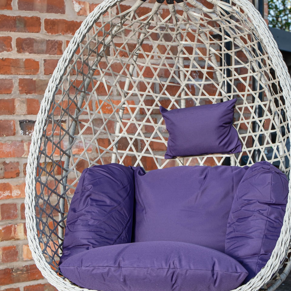 image 1 of Samuel Alexander Hanging Garden Rattan Egg Chair with Steel Frame and Waterproof Cover in Indigo | Purple | Indigo