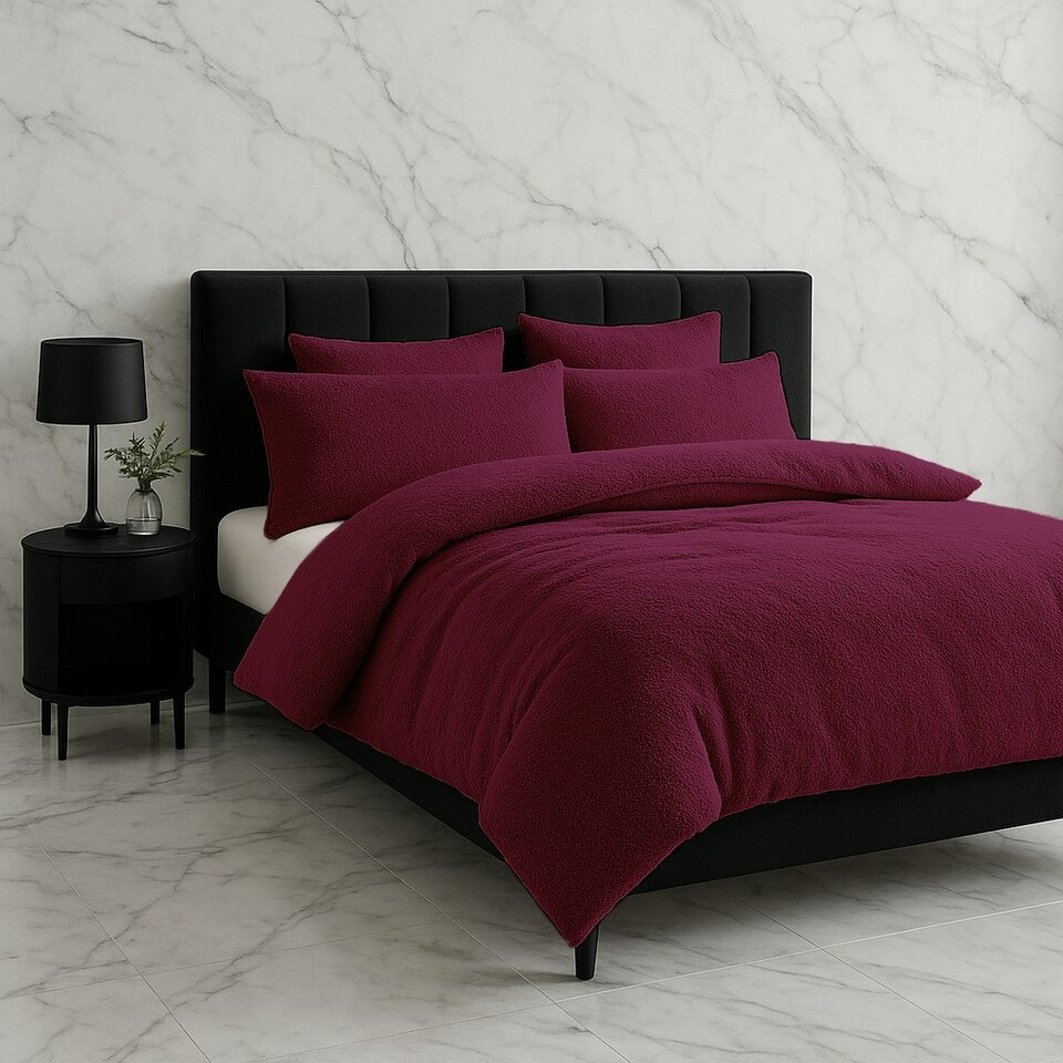 image 1 of Teddy Bear Fleece Soft Cosy Duvet Cover + Pillow Case Set Purple | Plum | Single
