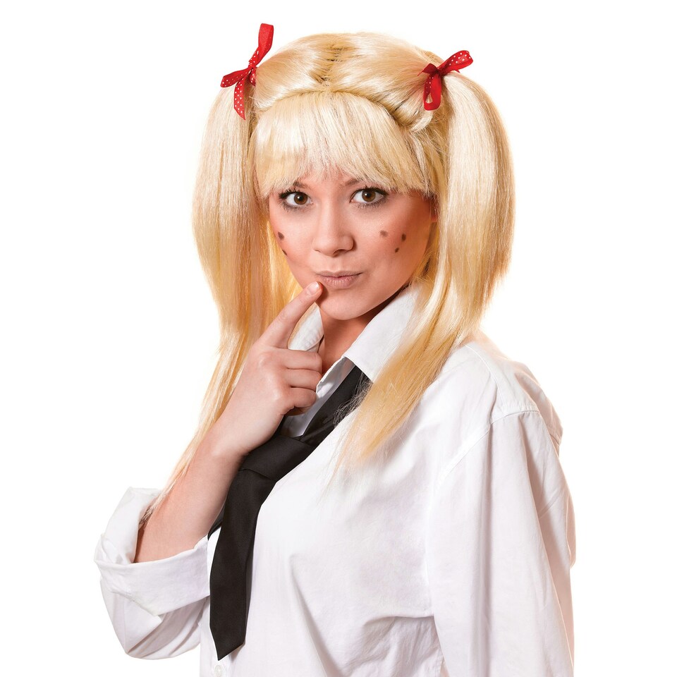 Bristol Novelty Unisex Adults Schoolgirl Wig With Red Bows - Blonde - One Size One Size