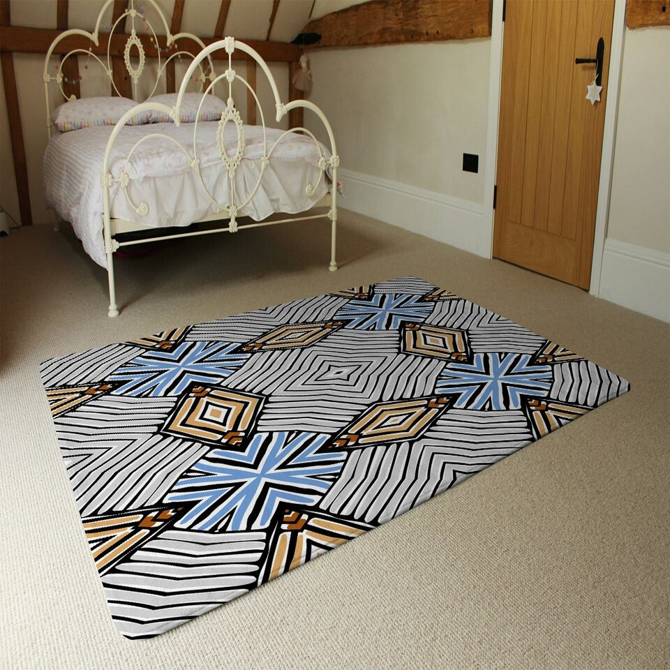 image 1 of Abstract geometric roughly hatched shapes colored with hand drawn brush stokes (Rug) Multi | Large: 140x200cm