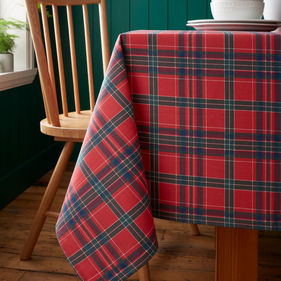 image 1 of Catherine Lansfield Christmas Tartan Check Cotton Table Cloth