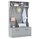 image 1 of COSTWAY 3 in 1 Freestanding Hall Coat Rack Stand Shoe Bench Grey