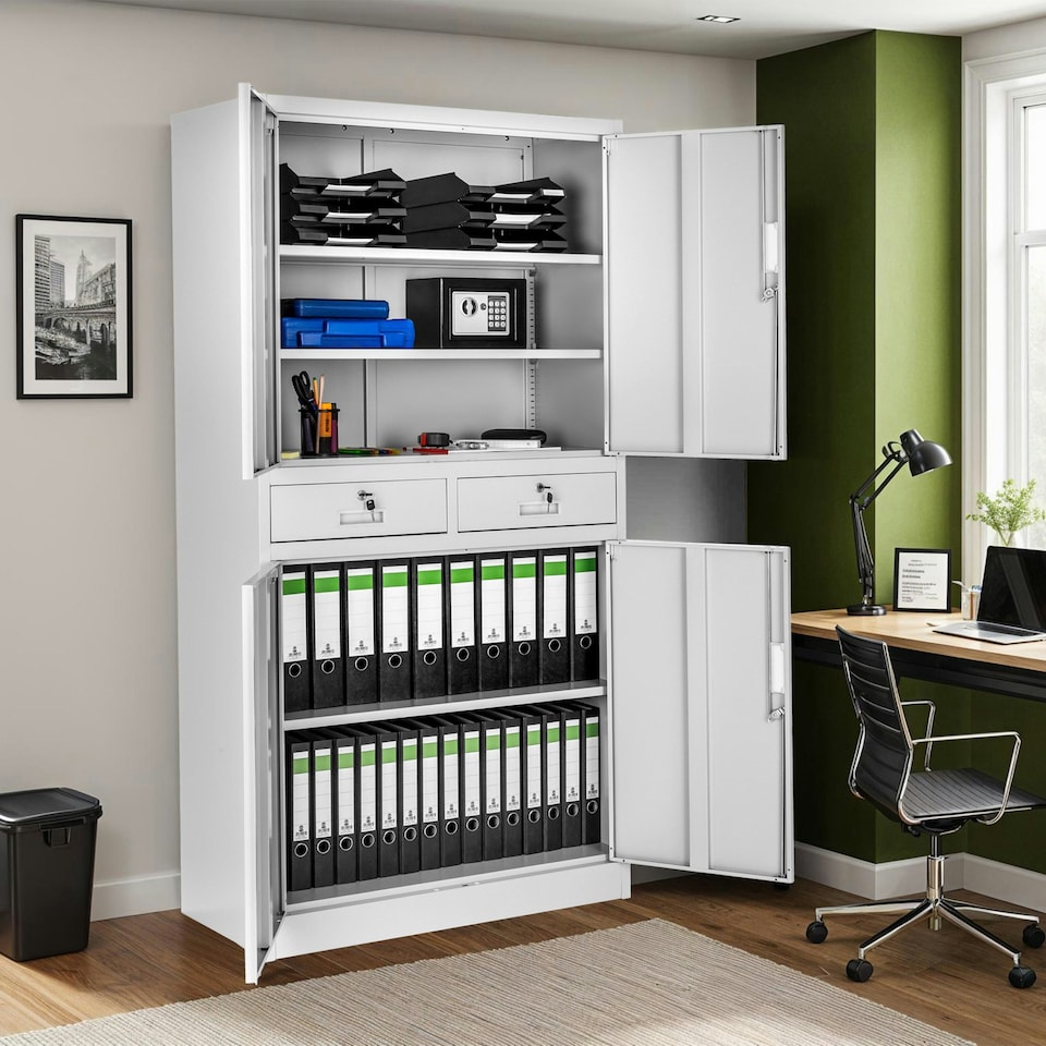 image 1 of Filing Cabinet Cosmo - 2 drawers, 5 adjustable shelves, 180 x 80 x 40 cm | Grey | light grey | 80 x 40 x 180 cm | 1