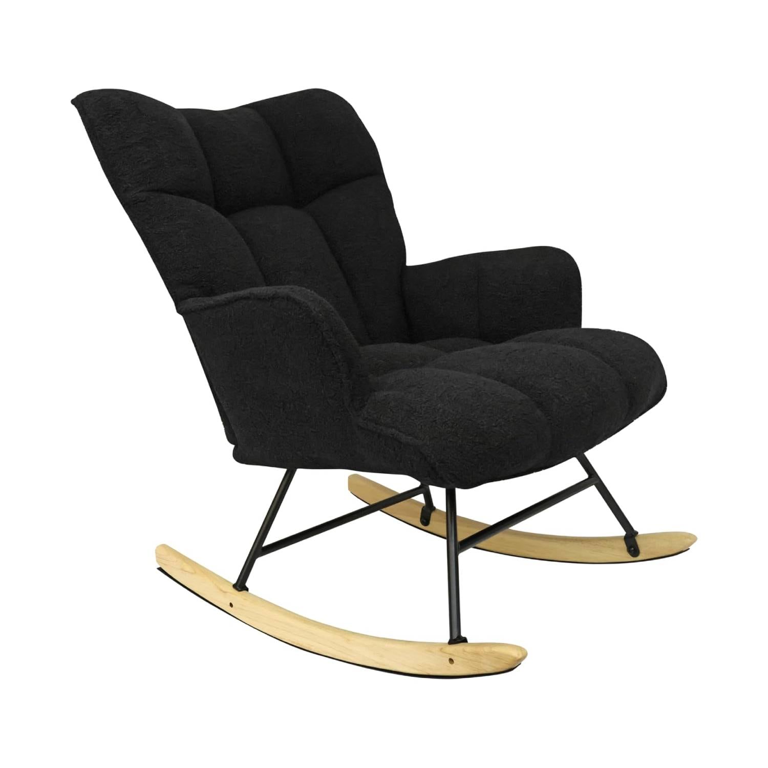 Alivio Comfortable Teddy Rocking Arm Chair with High Backrest (Black)
