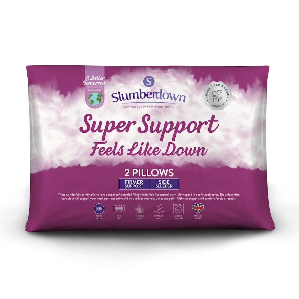 image 1 of Slumberdown Feels like Down Super Support Pillow, Firm Support, 2 Pack