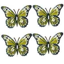 Set of 4 Yellow Small Metal Butterflies Garden/Home Wall Art Ornament