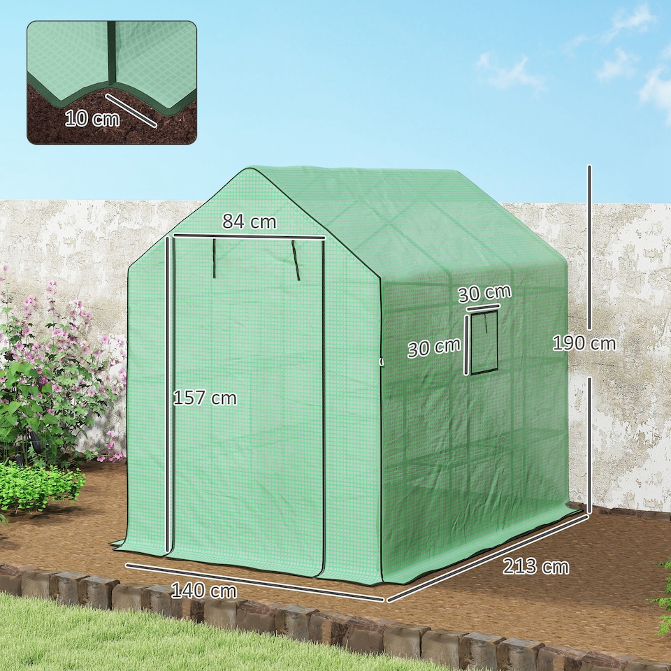 image 1 of Outsunny Walk-in Outdoor Green House with Door and Mesh Windows, Green
