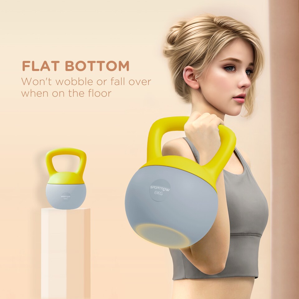 image 1 of SPORTNOW 6KG Kettlebell with Soft Body and Non-Slip Handle, Yellow and Grey
