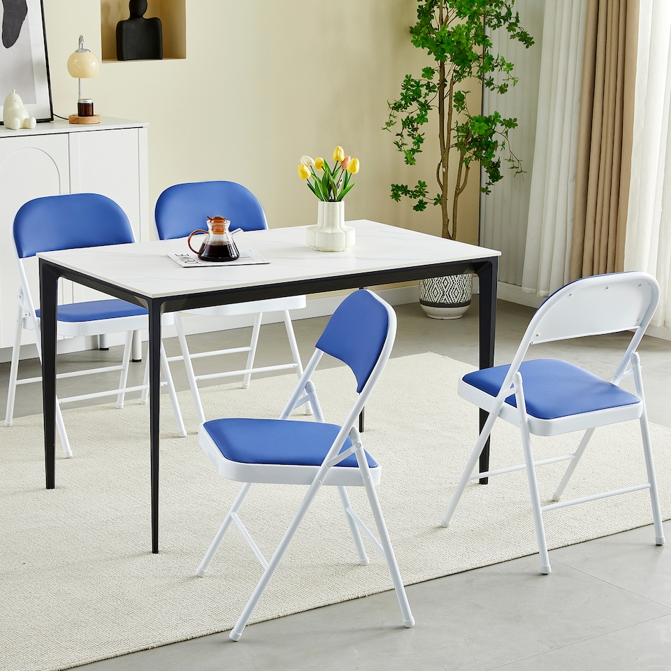 image 1 of MCC Direct Set of 4 Folding Metal Dining Chairs Kitchen Padded Seats