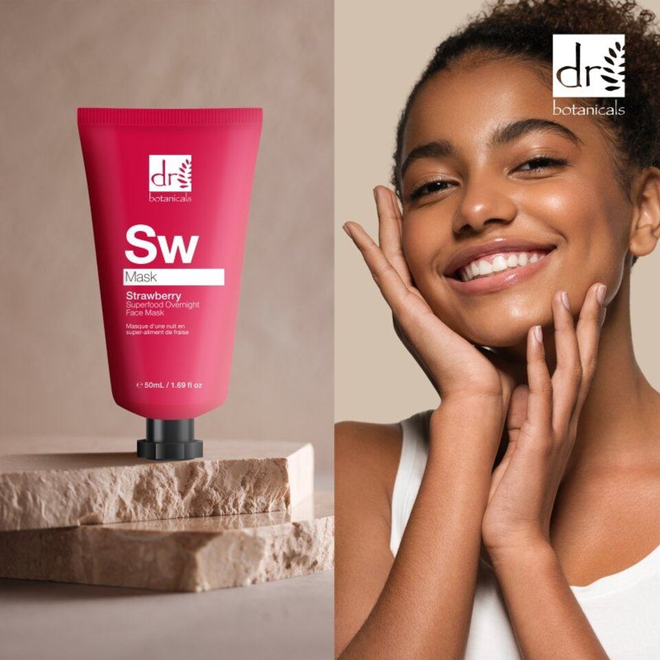 image 1 of Dr. Botanicals Strawberry Anti-Ageing Overnight Face Mask 50ml for Fine Lines, Wrinkles, Dryness