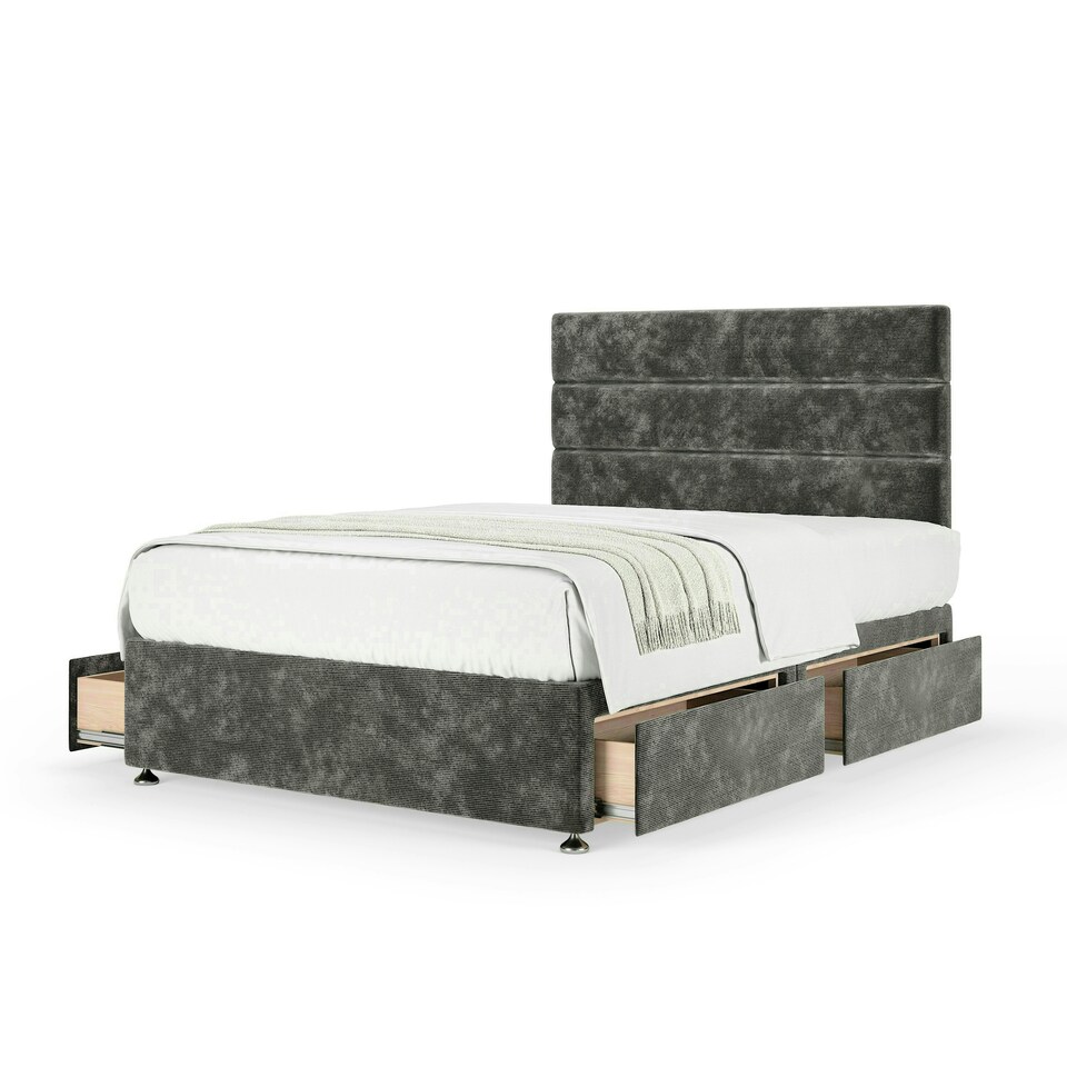 image 1 of Neptune Spring Charcoal Chenille 4 Drawer Divan Set And Milan Headboard Small Double