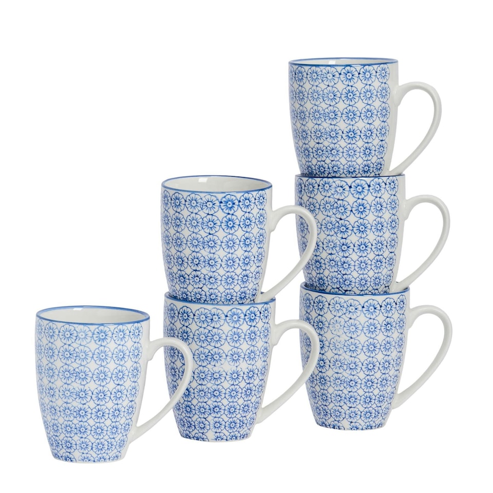 image 1 of Nicola Spring Nicola Spring Hand-Printed Mug - 330ml - Navy - Pack of 6 Blue