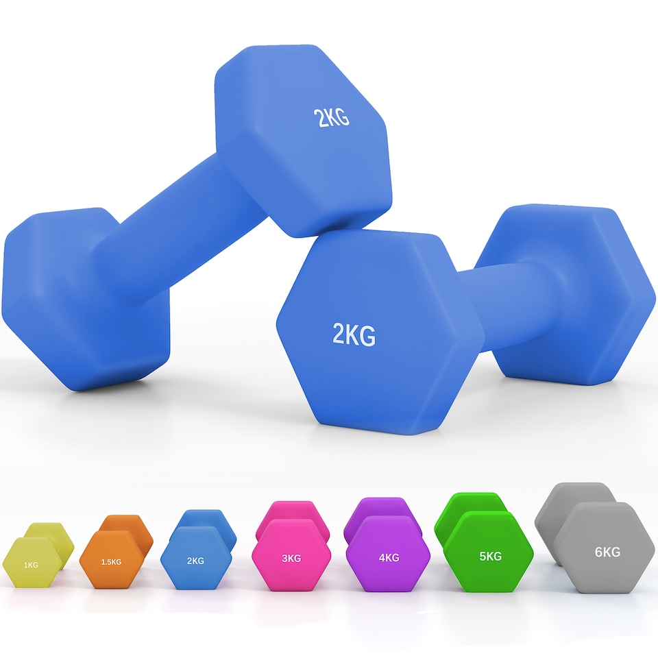 image 1 of SPORTNOW Set of 2 Hexagonal Dumbbells Weights Pair, 2 x 2kg, Blue