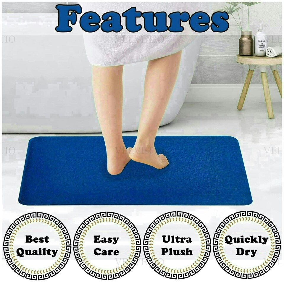 image 1 of VELVETIO Faux Fur Bath Mat Set Shaggy Super Soft Plush Anti Slip PVC Back Blue | Royal Blue