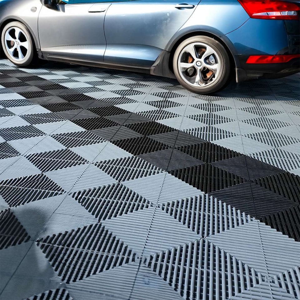 image 1 of Modular Interlocking Ribbed Vented Garage Floor Tiles - Blue | Blue | Blue