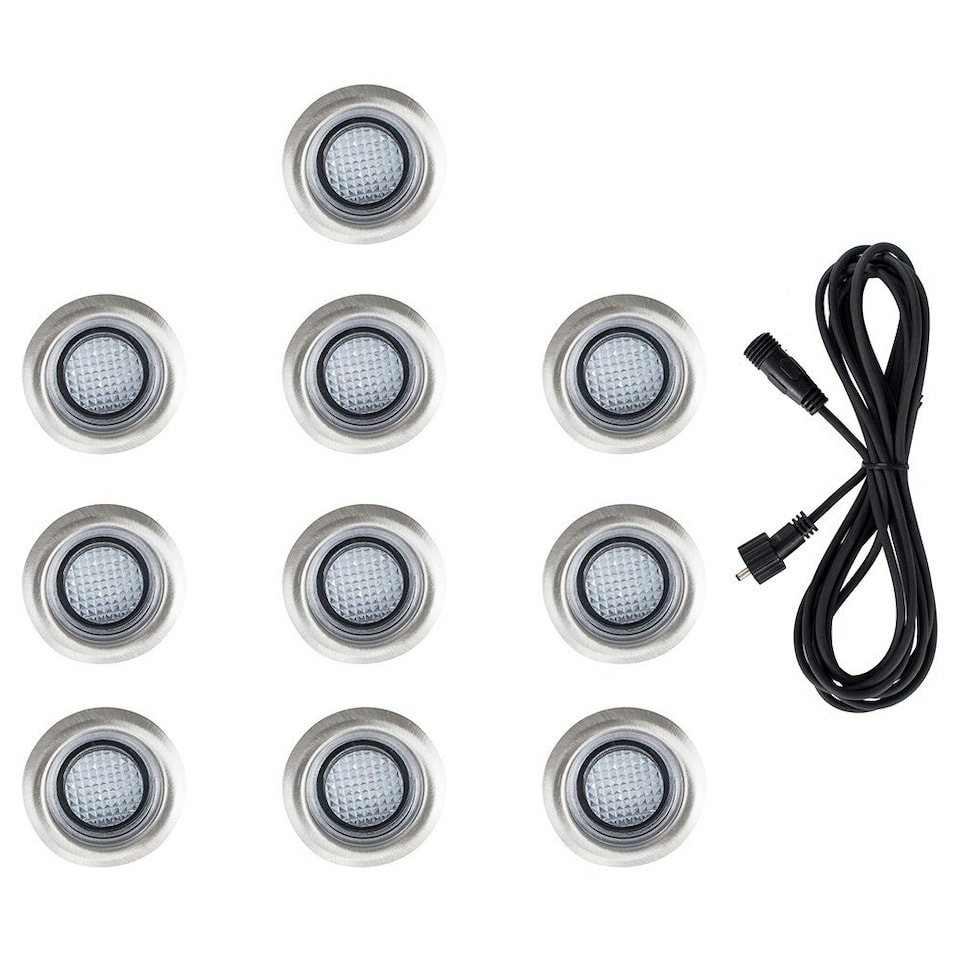 image 1 of ValueLights Decking Lights 10 Pack Silver Outdoor Decking Light With Extension White 40mm