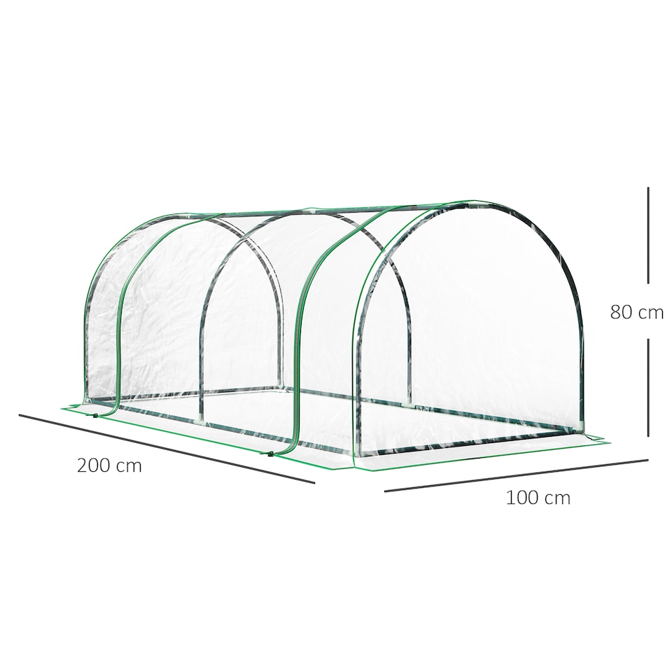 image 1 of Outsunny Tunnel Greenhouse Grow House Steel Frame PVC Clear 200x100x80 cm | Clear
