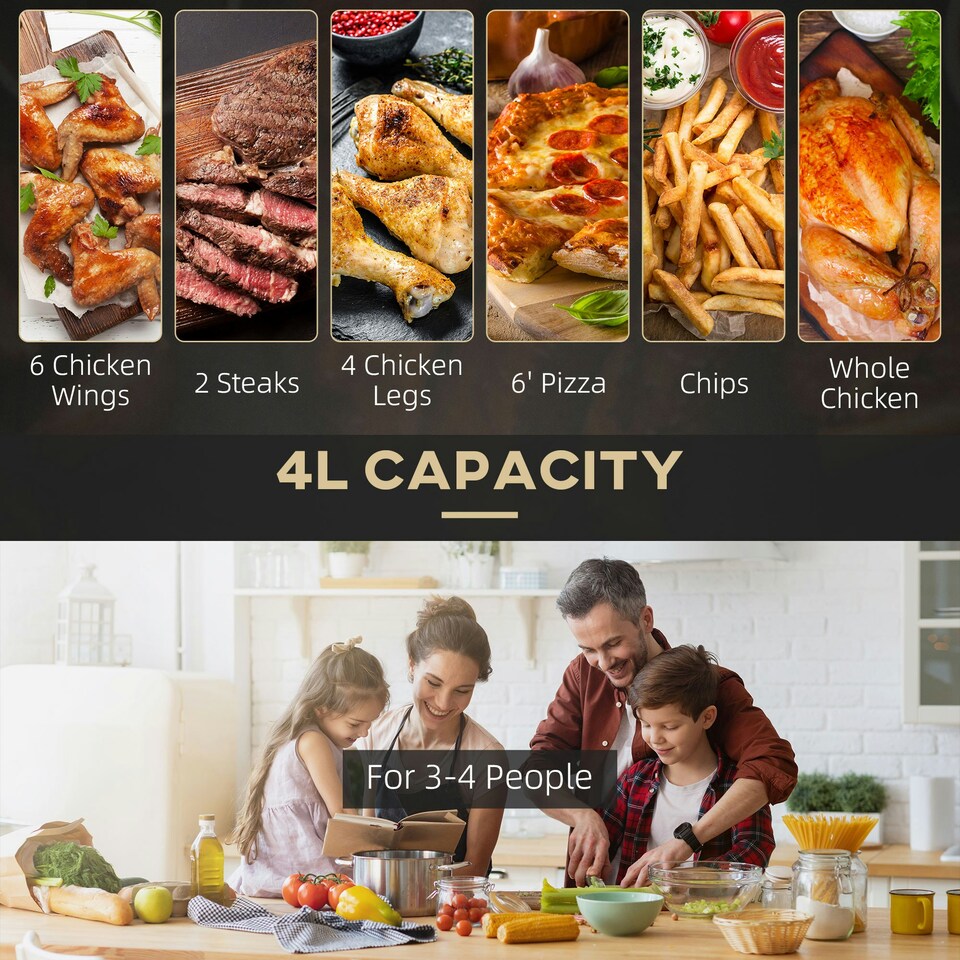 image 1 of HOMCOM Air Fryer 1300W 4L with Rapid Air Circulation Timer and Nonstick Basket