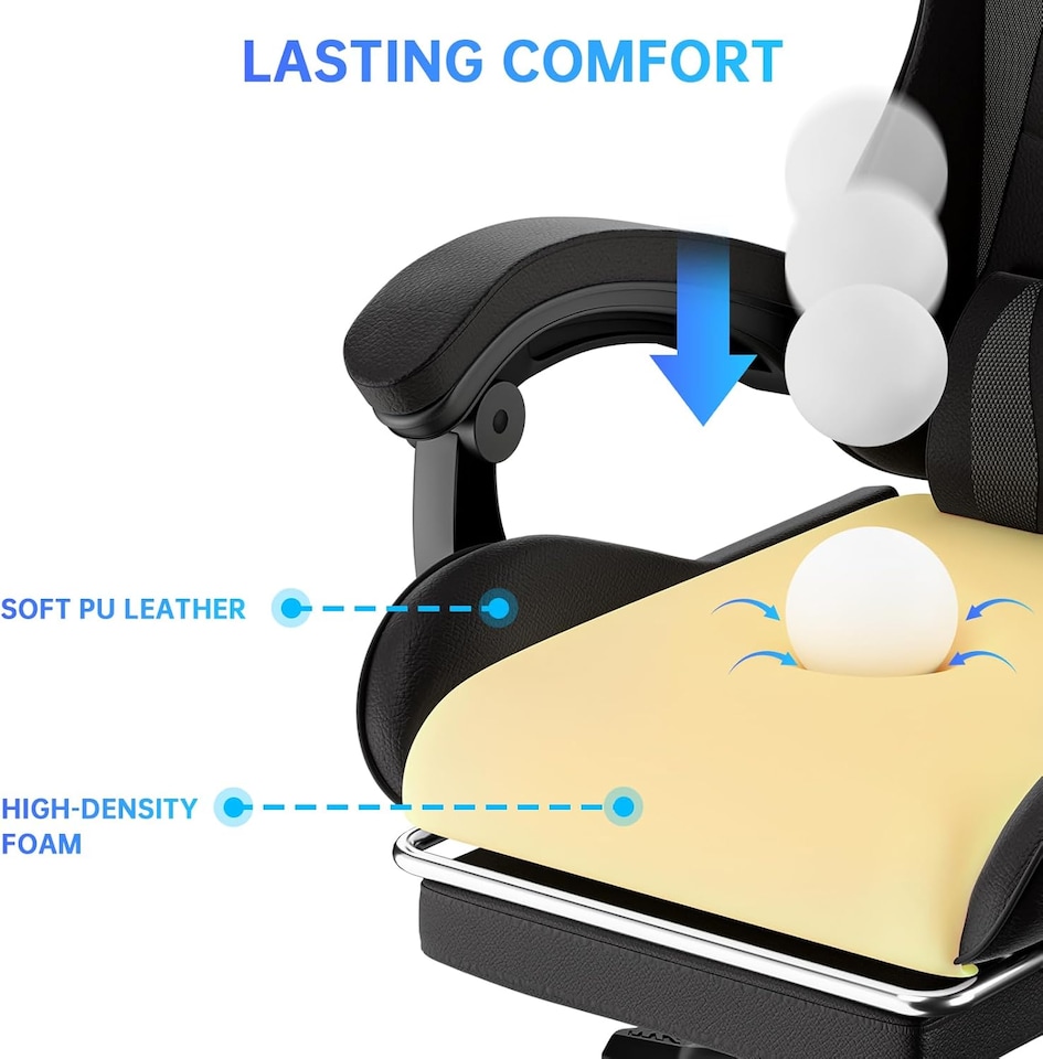 image 1 of Rattantree Ergonomic Gaming Chair with Footrest & Lumbar Cushion