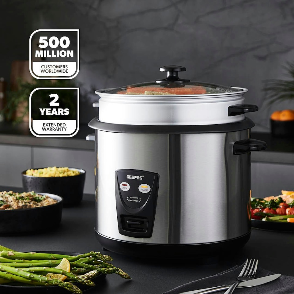 image 1 of GEEPAS 1.8L Rice Cooker with Steamer, 700W