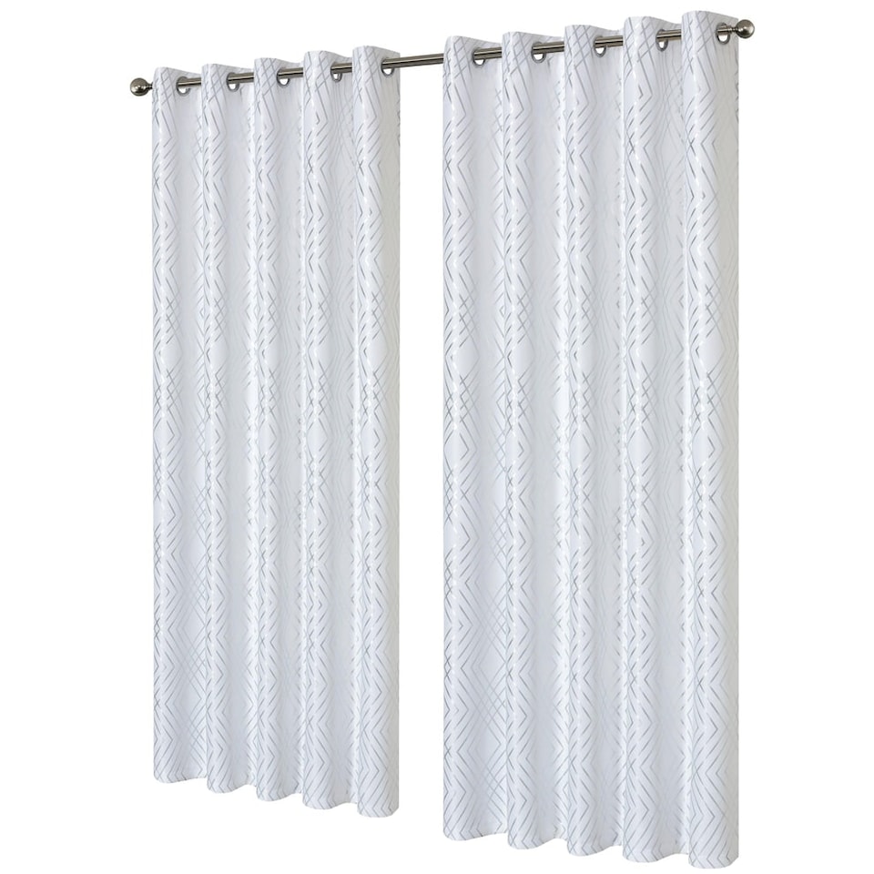 Geometric Sparkle Blackout Curtains in White, 228cm x 228cm White | White
