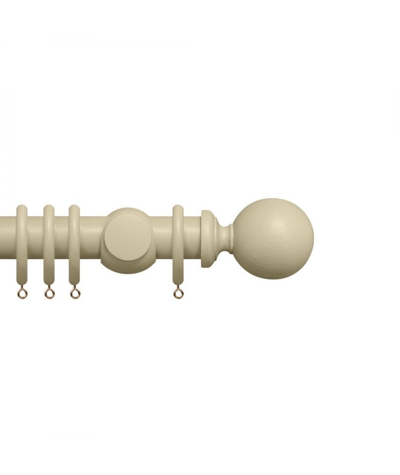 Premium 35mm Wooden Curtain Pole Set - Cotton Cream 90cm | Cream | Cotton Cream