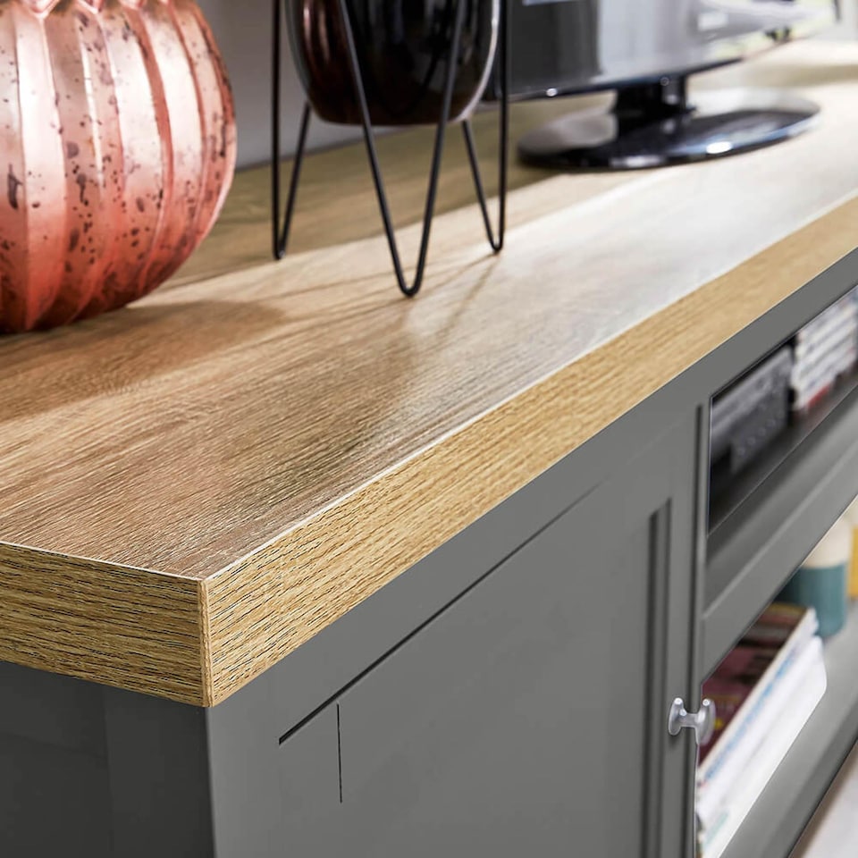 image 1 of Console TV Stand Television Unit Living Room Furniture Oak Solid | Grey