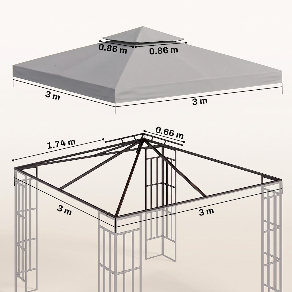 image 1 of Outsunny 3(m) 2 Tier Garden Gazebo Top Cover Replacement Canopy Roof Light Grey | Grey