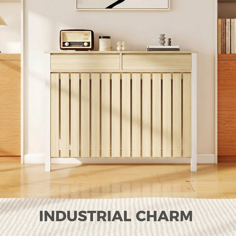 image 1 of HOMCOM Large Radiator Cover with Drawers and Vertical Slats
