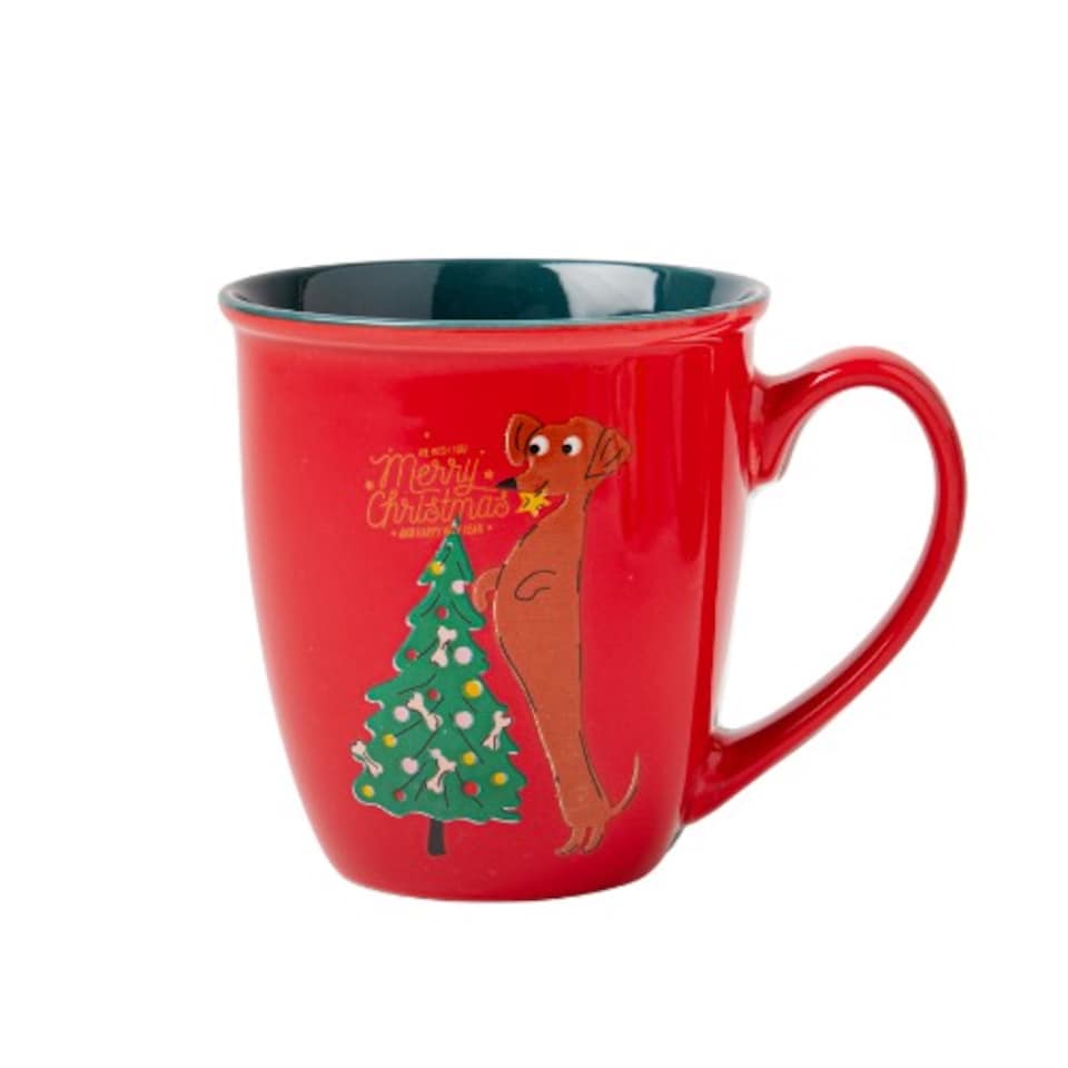 image 1 of Christmas Dachshund Dog Mugs 350ml | Blue | Dachshund Dog Bauble | 350ml | 1