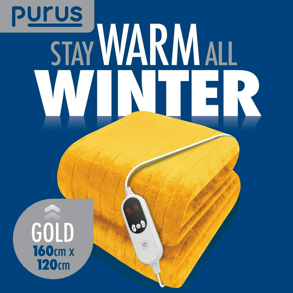 image 1 of Purus Electric Heated Fleece Blanket Throw 160x120cm - Gold