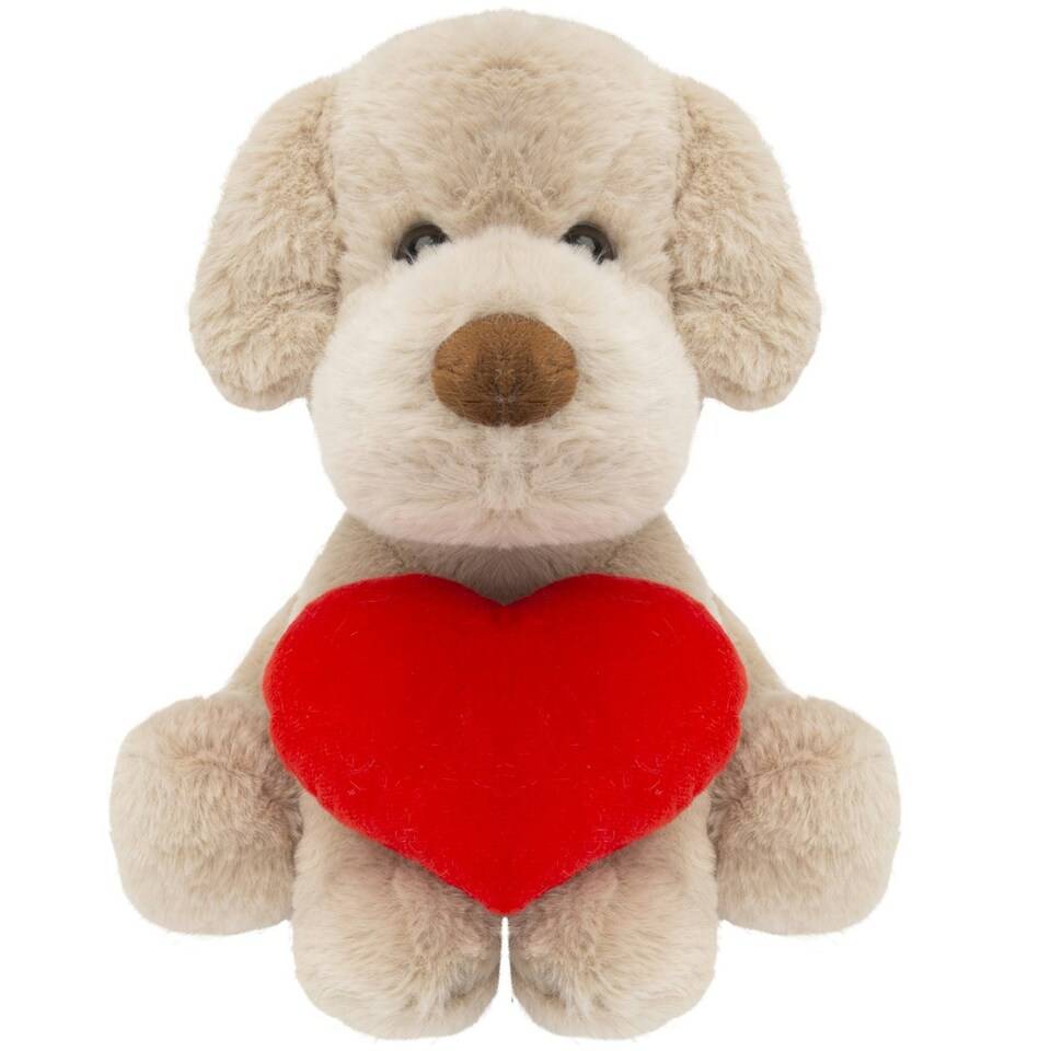 image 1 of Puppy Soft Toy Brown 26cm Puppy Plush With Red Love Heart Cuddly Toy Dog