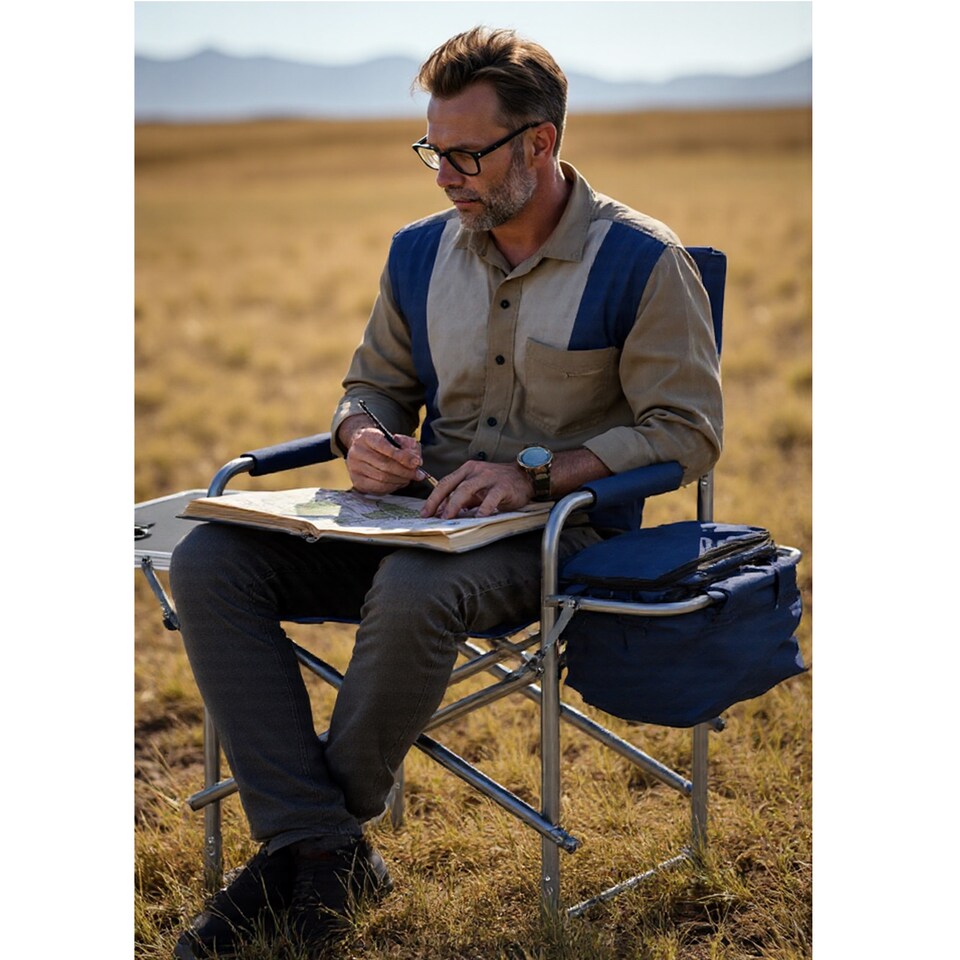 image 1 of Gr8 Garden Folding Directors Camping Chair Portable Seat with Side Table Storage Cooler Bag