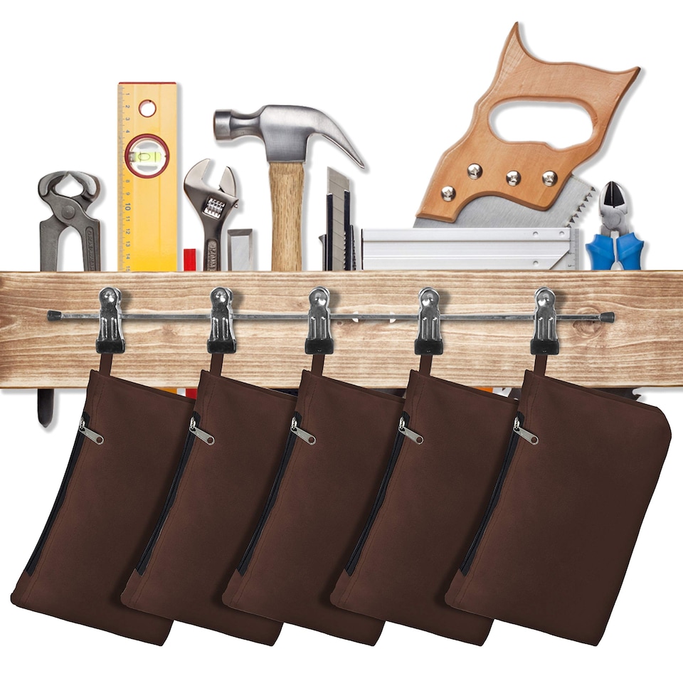 image 1 of Covers&All Tool Bag, 12 Oz Heavy Duty Waterproof Pouch with Sturdy, 7 in L x 11 in W x 7 in H, Brown