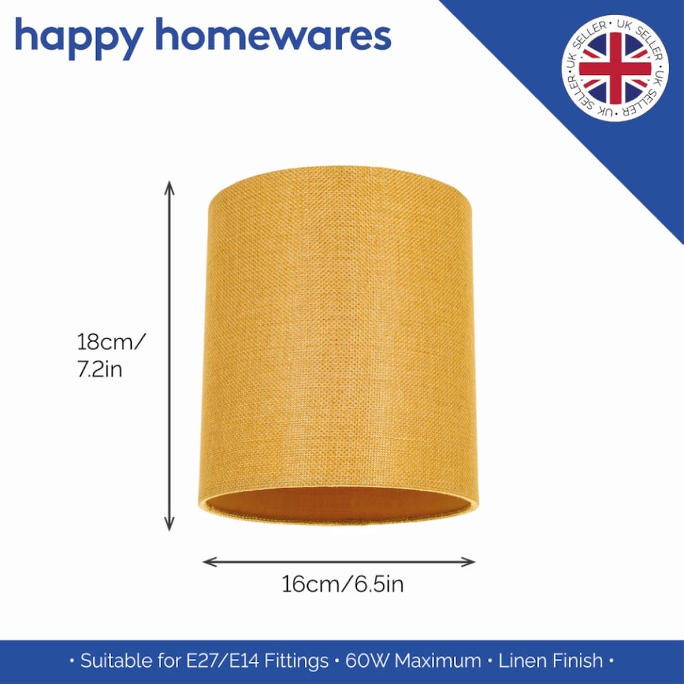 image 1 of Contemporary and Sleek Ochre Linen Fabric 6 inch Cylindrical Lamp Shade 60w Maximum