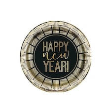 Roaring New Year Metallic Round Paper Plates 17cm - Pack of 8