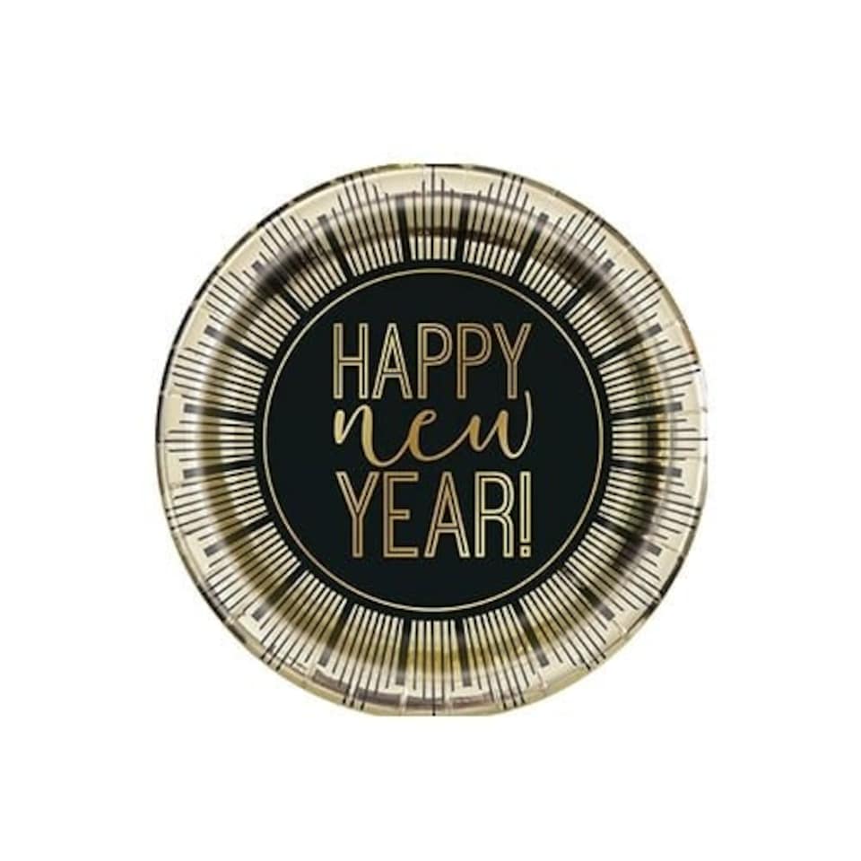 Roaring New Year Metallic Round Paper Plates 17cm - Pack of 8