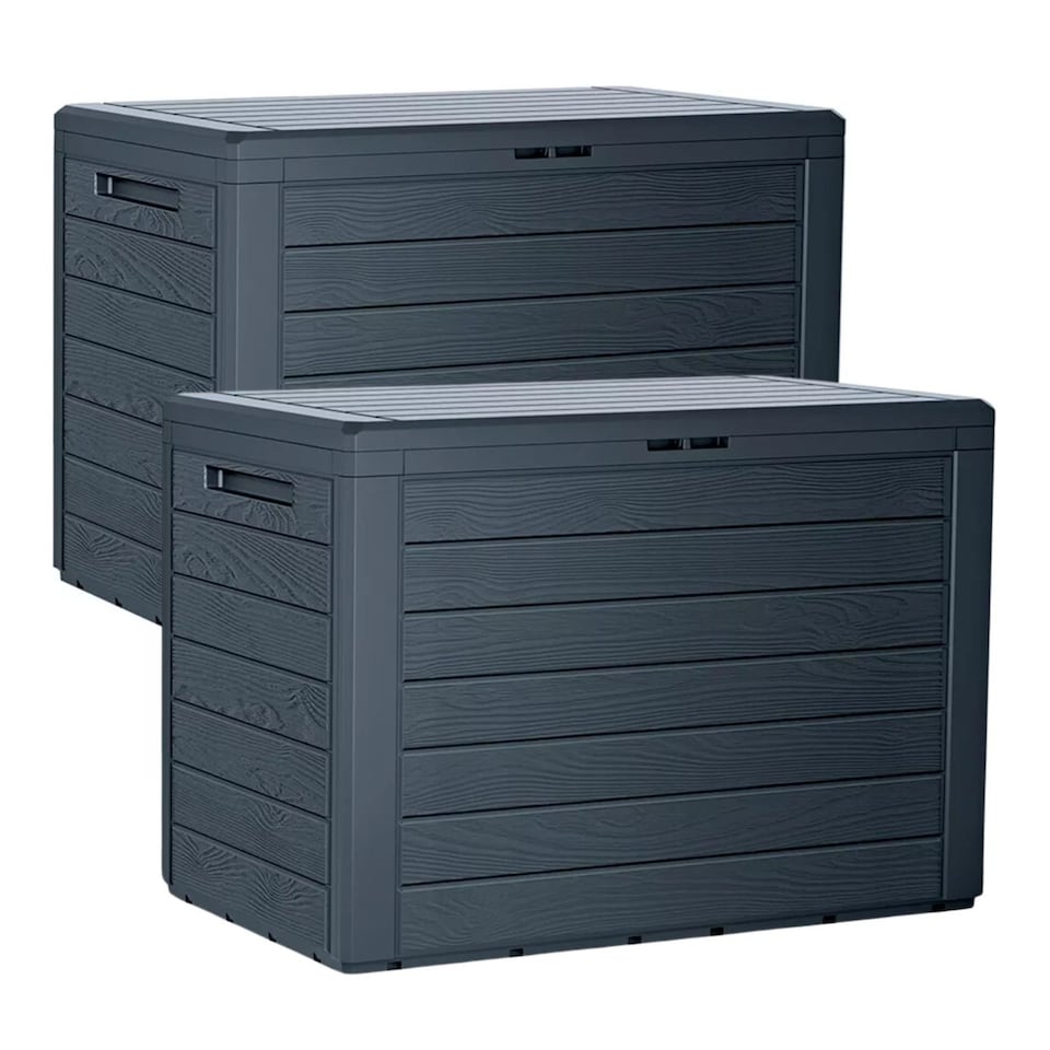 image 1 of Anthracite Garden Storage Box - Wood Design | Black | Horizontal Stripes | 1