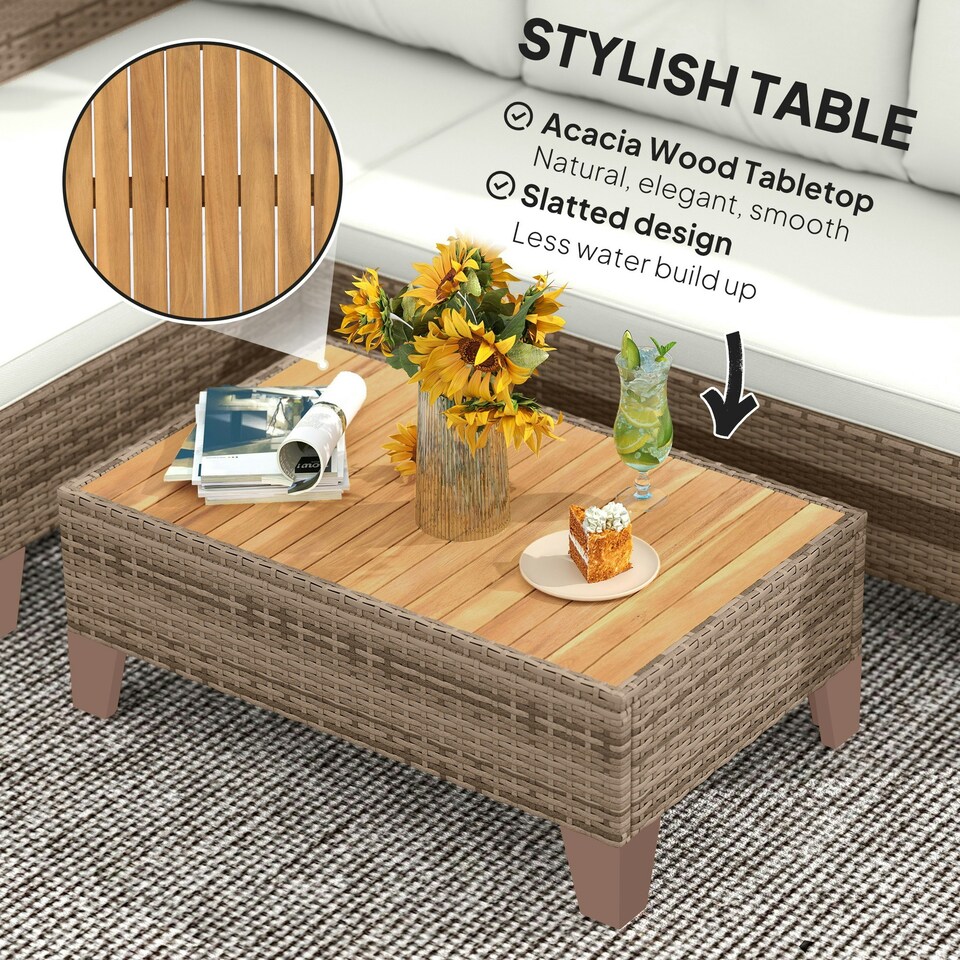 image 1 of Outsunny L Shaped Garden Conversation Chaise Lounge Furniture, Cream