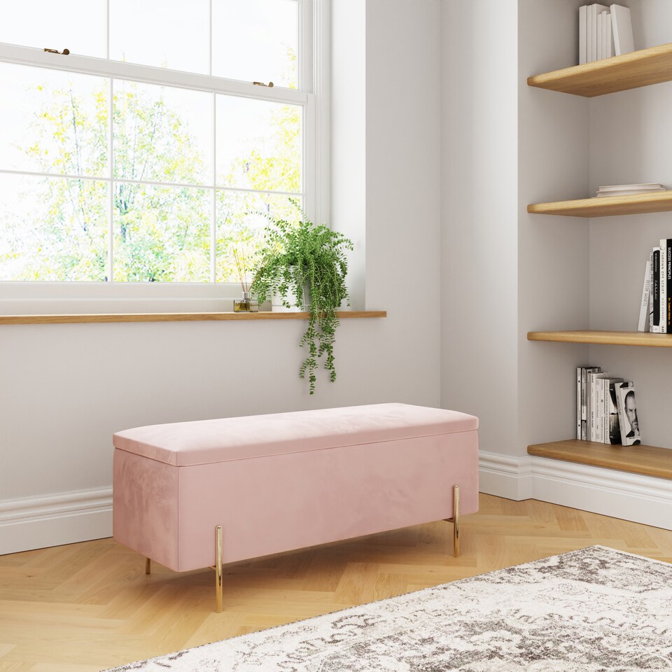 image 1 of Mystica Velvet Storage Ottoman | Pink | Blush Pink