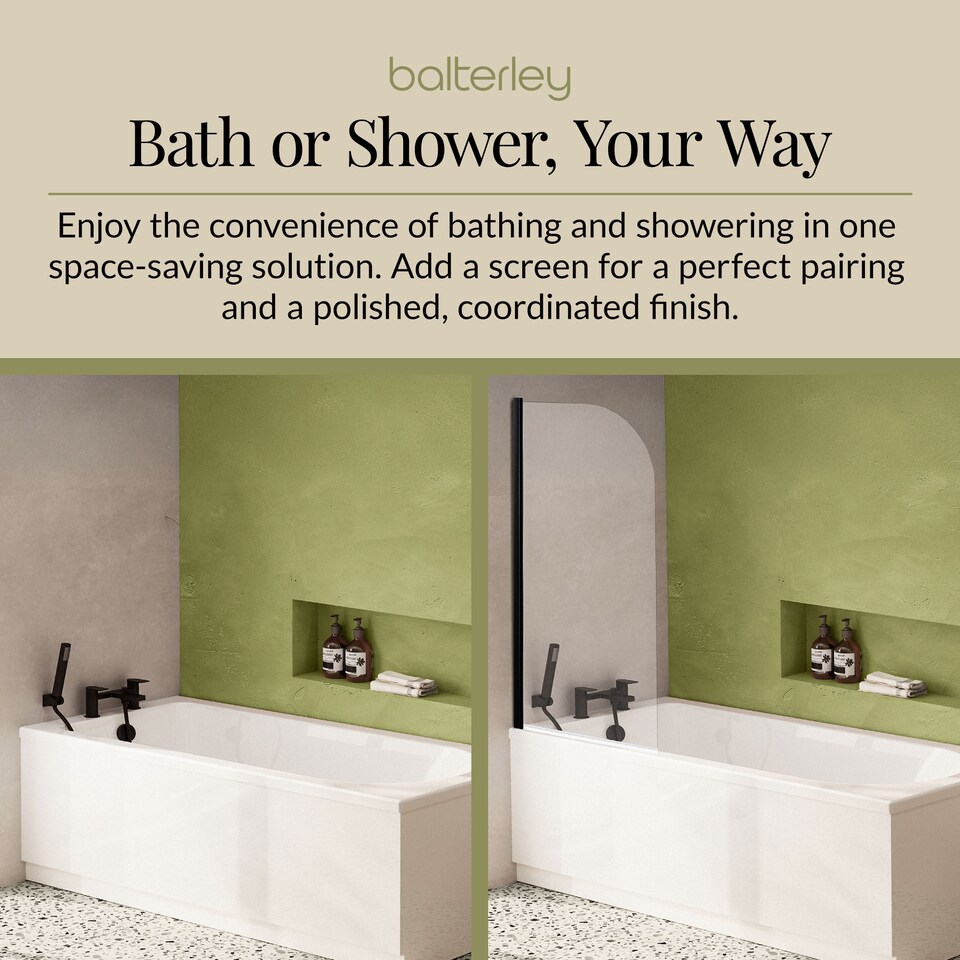 image 1 of Single Ended Straight Shower Bath with Leg Set, 1600mm x 700mm - White | White | White | 1