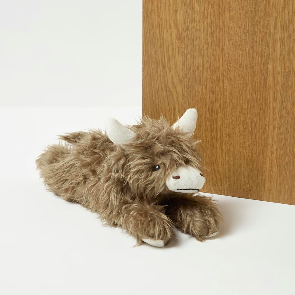 image 1 of Homescapes Luxury Fabric Highland Cow Doorstop Set of 2
