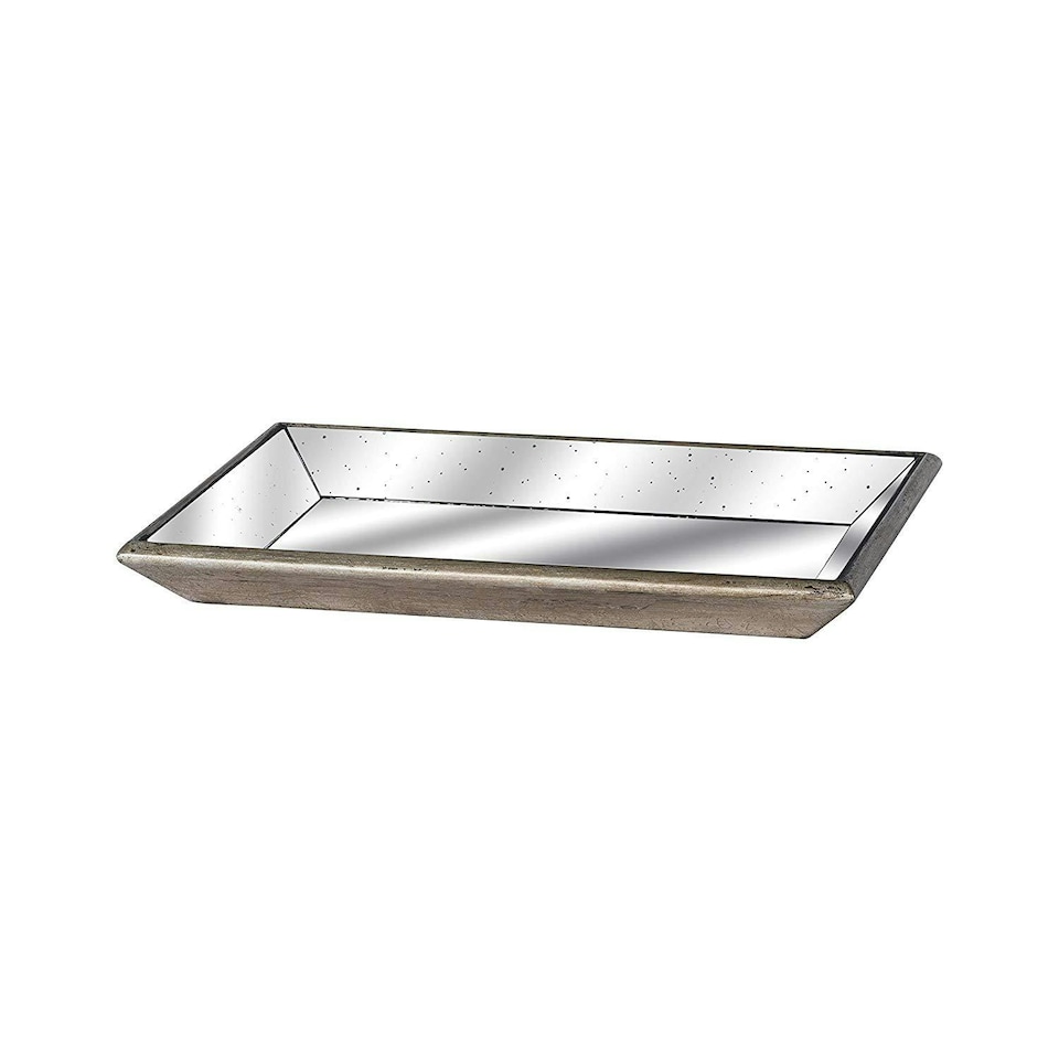 Astor Distressed Mirrored Tray With Wooden Detailing - Gold - 50 x 80cm