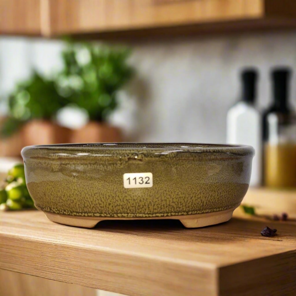 Yorkshire Bonsai 21cm Glazed Bonsai Pot Oval 21cm x 16cm x 7cm Green
